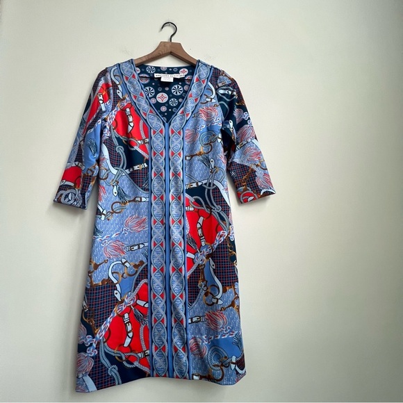 Gretchen Scott Jersey Bordertown Ditto Dress Imari Equestrian Scarf Nautical S - Picture 5 of 14